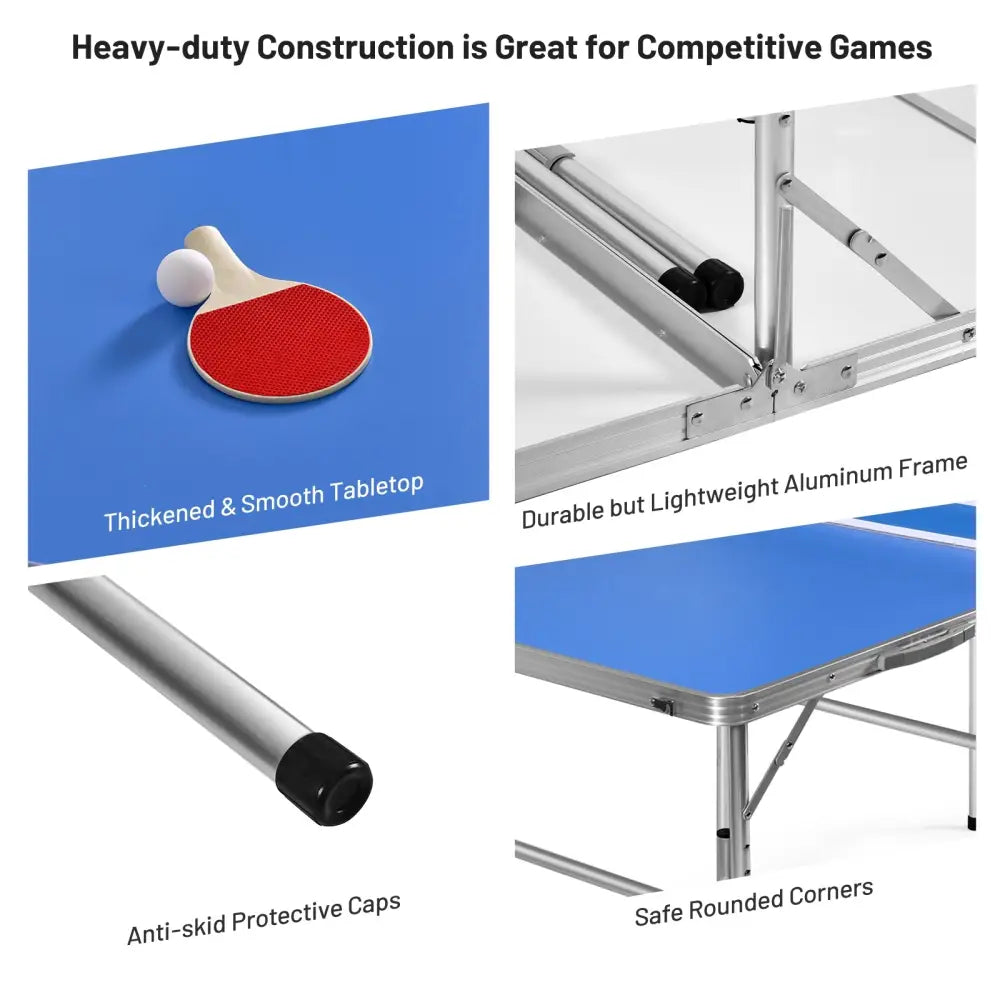 60 Inch Portable Tennis Ping Pong Folding Table with Accessories-Blue - Blue - Sport Equipments