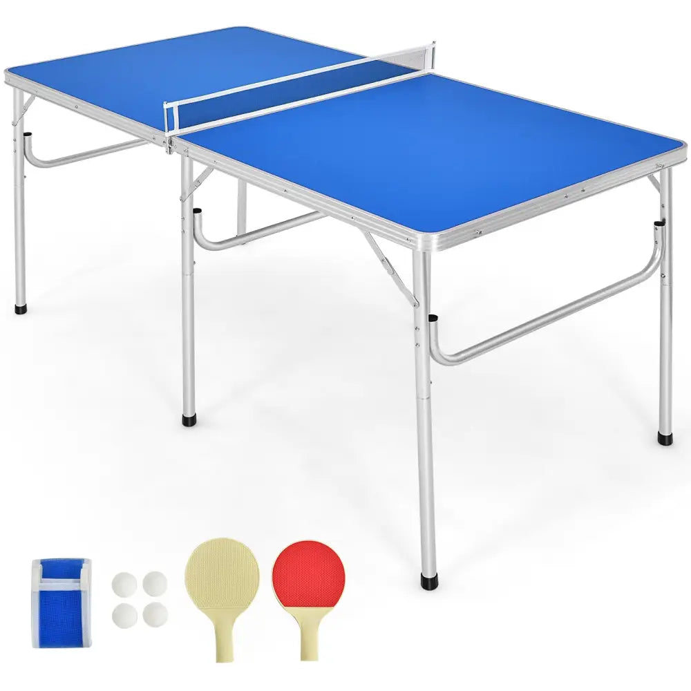 60 Inch Portable Tennis Ping Pong Folding Table with Accessories-Blue - Blue - Sport Equipments