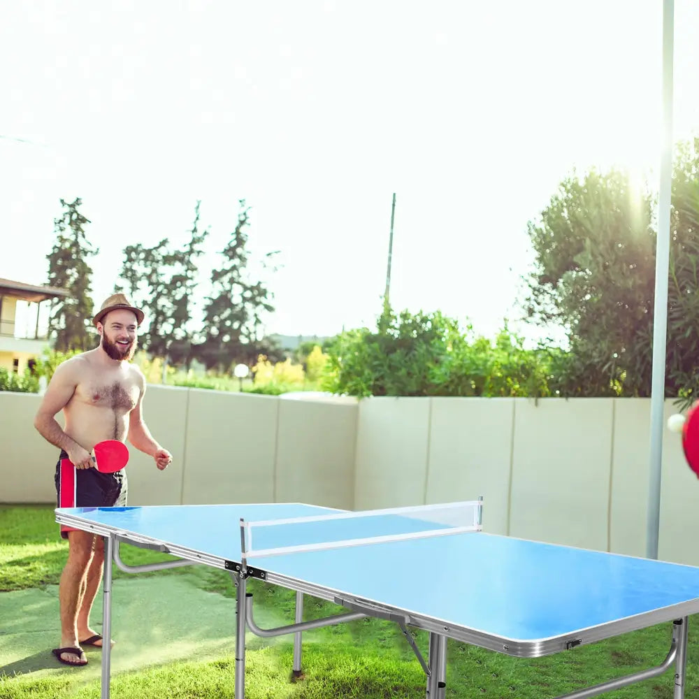60 Inch Portable Tennis Ping Pong Folding Table with Accessories-Blue - Blue - Sport Equipments