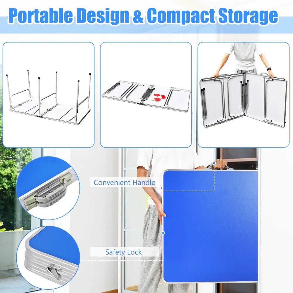 60 Inch Portable Tennis Ping Pong Folding Table with Accessories-Blue - Blue - Sport Equipments