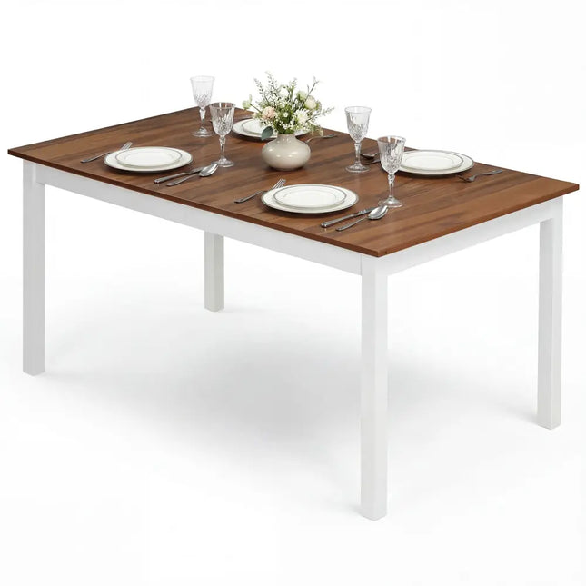 60 Inch Rectangular Dinner Table with Solid Rubber Wood Legs-Brown - Brown - Dining Tables