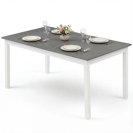 60 Inch Rectangular Dinner Table with Solid Rubber Wood Legs-Gray - Gray - Dining Tables