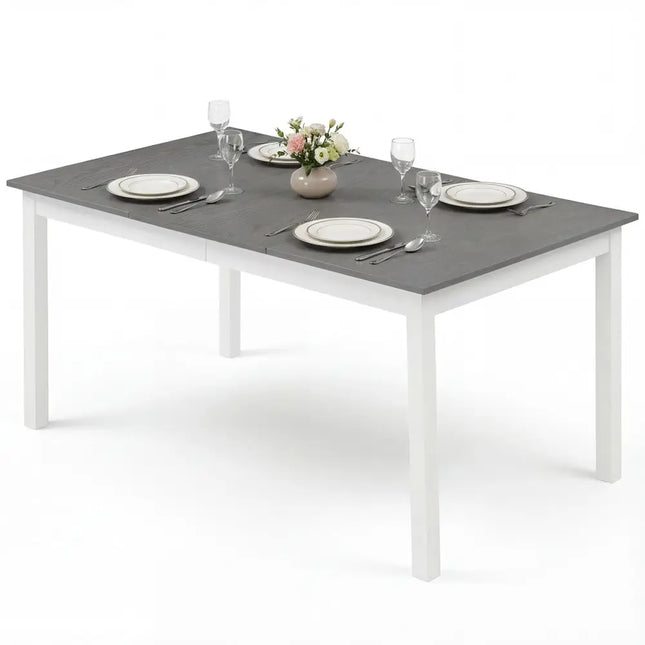60 Inch Rectangular Dinner Table with Solid Rubber Wood Legs-Gray - Gray - Dining Tables