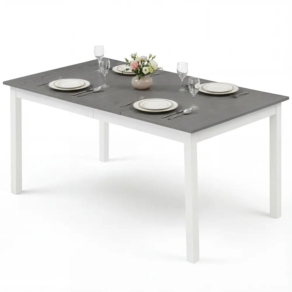 60 Inch Rectangular Dinner Table with Solid Rubber Wood Legs-Gray - Gray - Dining Tables