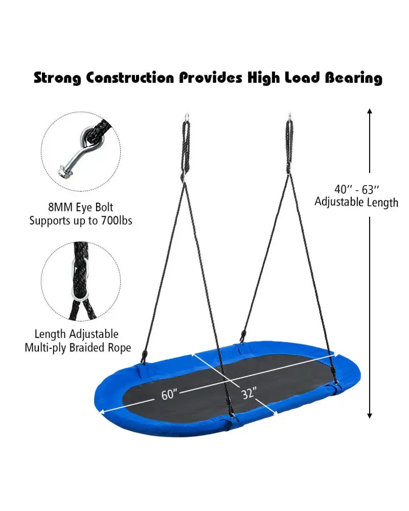 60 Inch Saucer Surf Outdoor Adjustable Swing Set-Blue + Black - Blue - Swing & Playsets