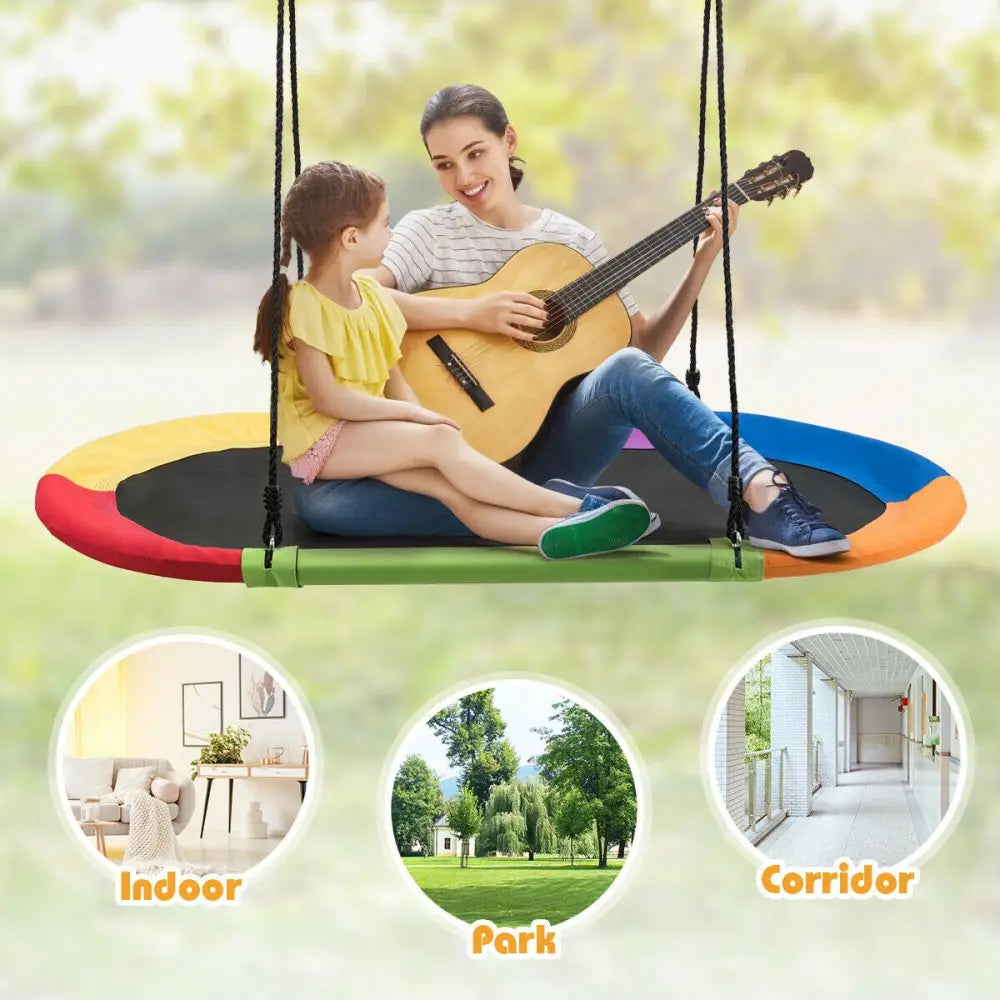 60 Inch Saucer Surf Outdoor Adjustable Swing Set-Multicolor - Multicolor - Swing & Playsets
