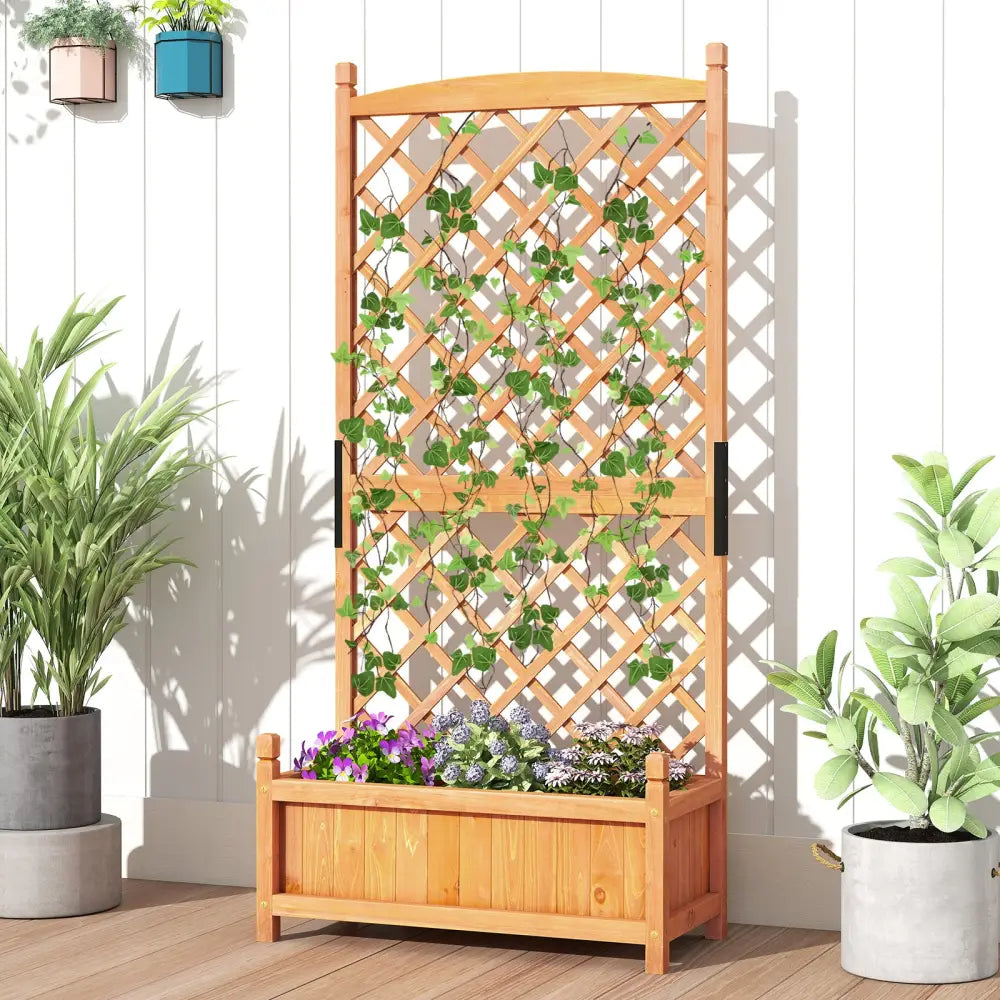 60 Inch Tall Raised Garden Bed with Diamond Lattice Trellis and Drainage Holes-Orange - Orange - Raised Garden Beds