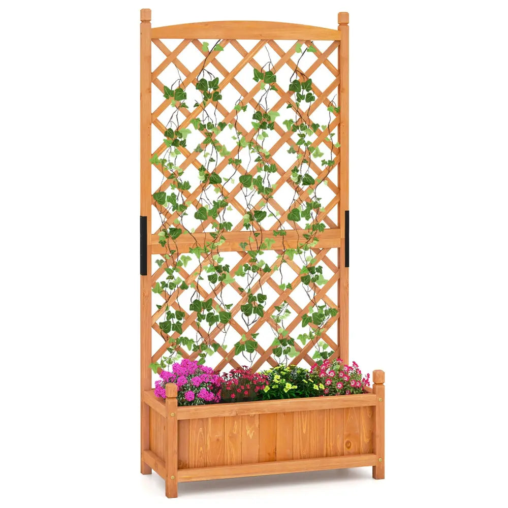 60 Inch Tall Raised Garden Bed with Diamond Lattice Trellis and Drainage Holes-Orange - Orange - Raised Garden Beds