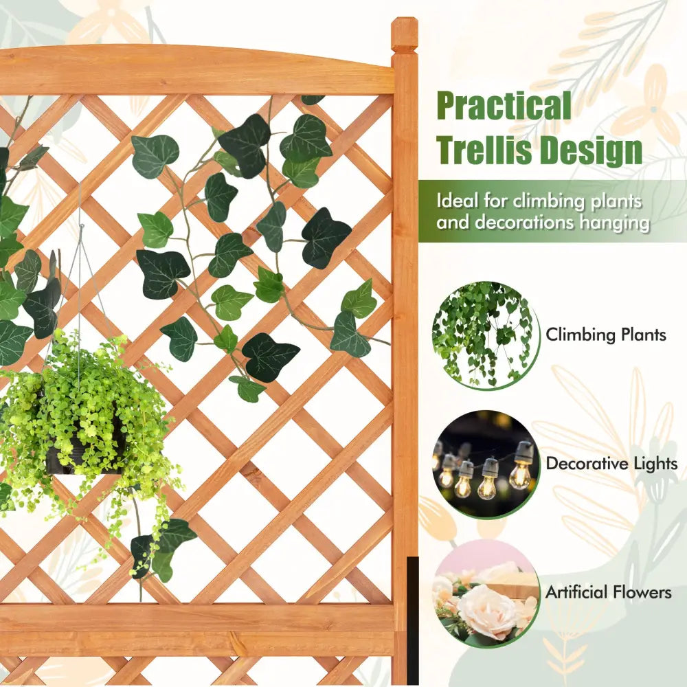 60 Inch Tall Raised Garden Bed with Diamond Lattice Trellis and Drainage Holes-Orange - Orange - Raised Garden Beds