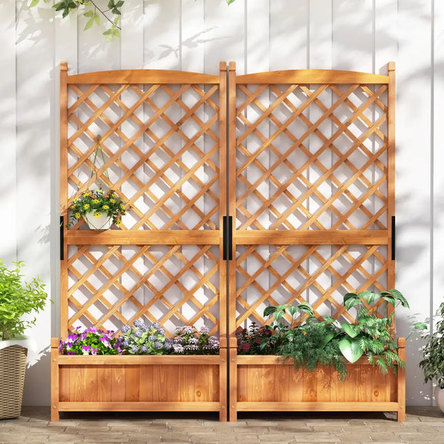 60 Inch Tall Raised Garden Bed with Diamond Lattice Trellis and Drainage Holes-Orange - Orange - Raised Garden Beds