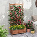 60 Inch Tall Raised Garden Bed with Diamond Lattice Trellis and Drainage Holes-Brown - Brown - Raised Garden Beds