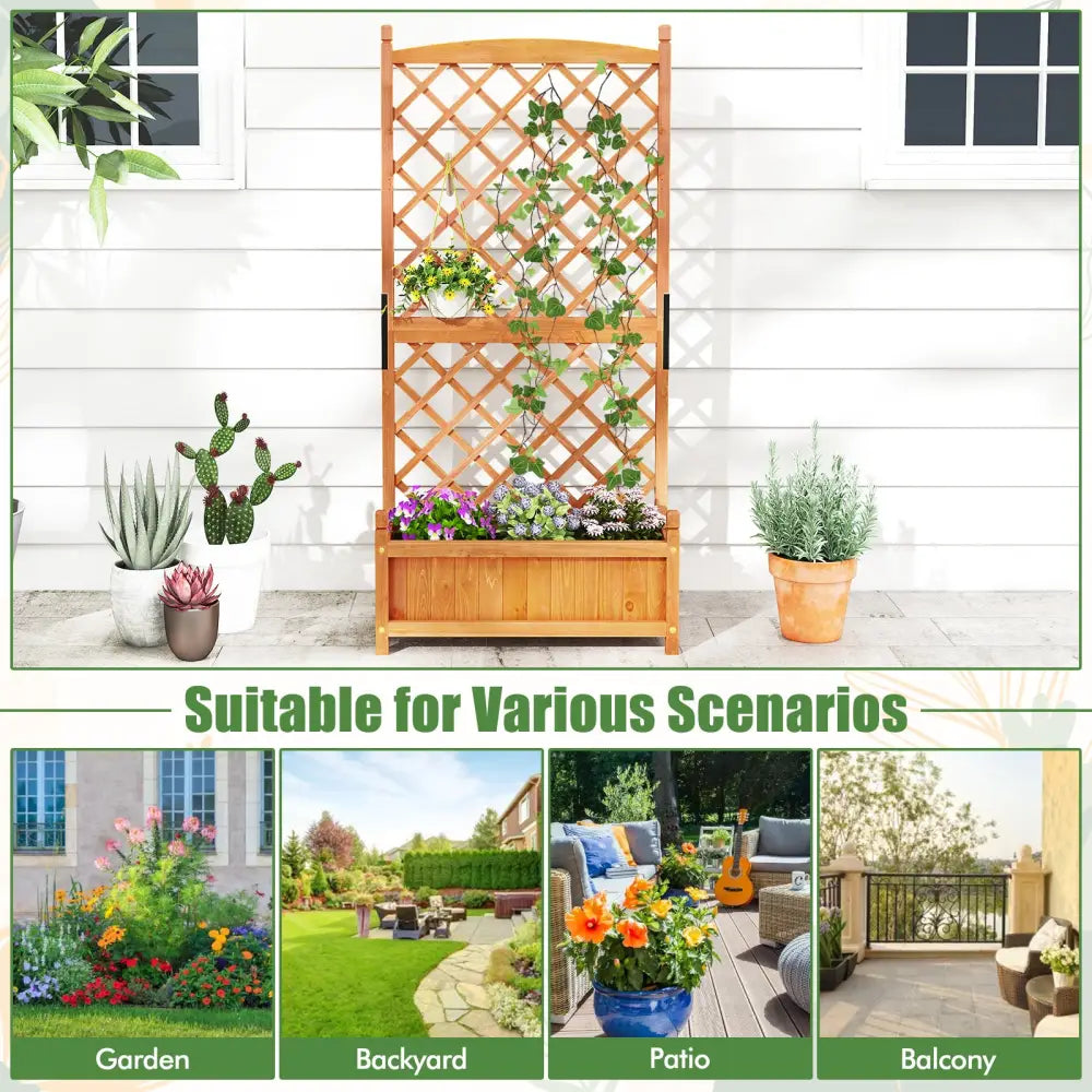 60 Inch Tall Raised Garden Bed with Diamond Lattice Trellis and Drainage Holes-Orange - Orange - Raised Garden Beds