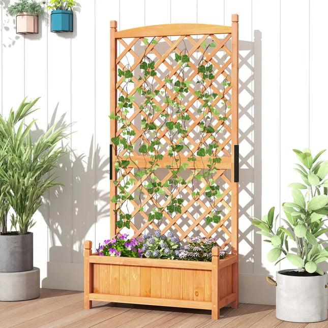 60 Inch Tall Raised Garden Bed with Diamond Lattice Trellis and Drainage Holes-Orange - Orange - Raised Garden Beds