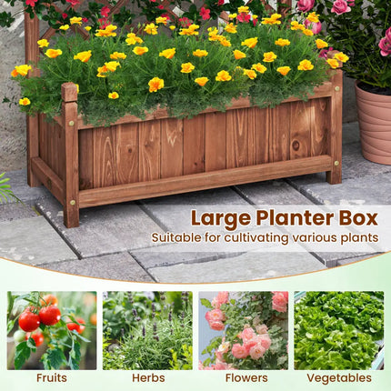 60 Inch Tall Raised Garden Bed with Diamond Lattice Trellis and Drainage Holes-Brown - Brown - Raised Garden Beds