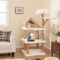 60 Inch Tall Solid Wood Cat Tree Modern Wooden Cat Tower with 2 Perches-White - White - Cat Trees Condos & Scratchers