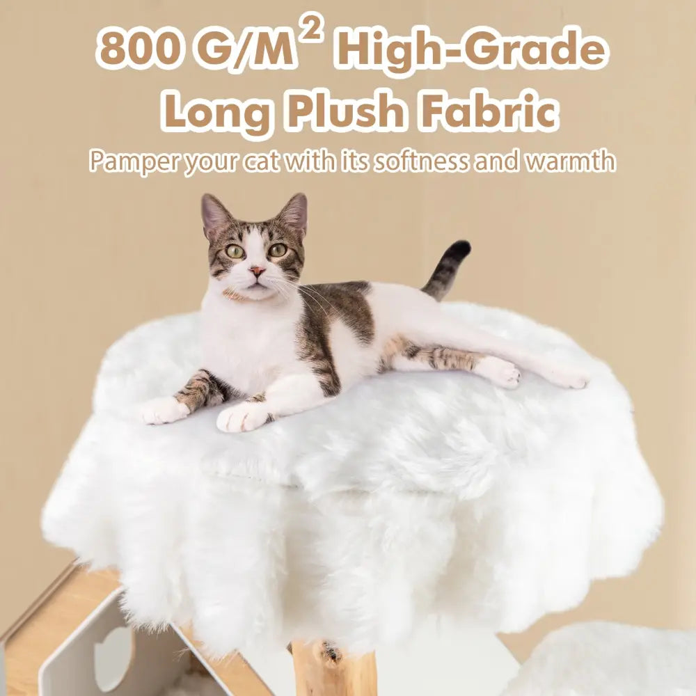 60 Inch Tall Solid Wood Cat Tree Modern Wooden Cat Tower with 2 Perches-White - White - Cat Trees Condos & Scratchers