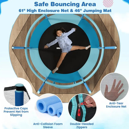 60 Inch Trampoline with Gymnastic Bar and Rings for Kids-Blue - Blue - Trampolines