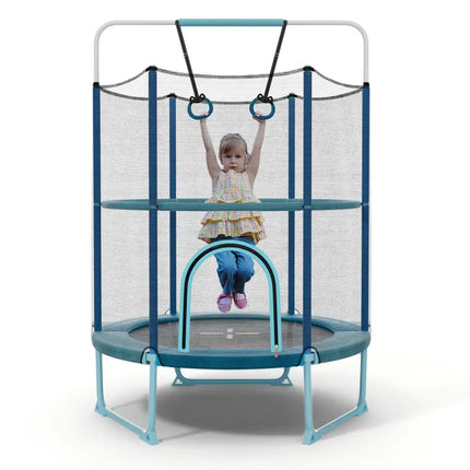 60 Inch Trampoline with Gymnastic Bar and Rings for Kids-Blue - Blue - Trampolines