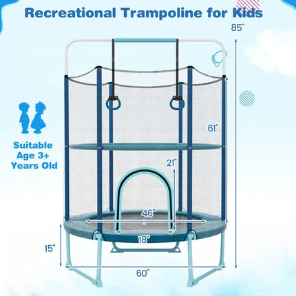 60 Inch Trampoline with Gymnastic Bar and Rings for Kids-Blue - Blue - Trampolines