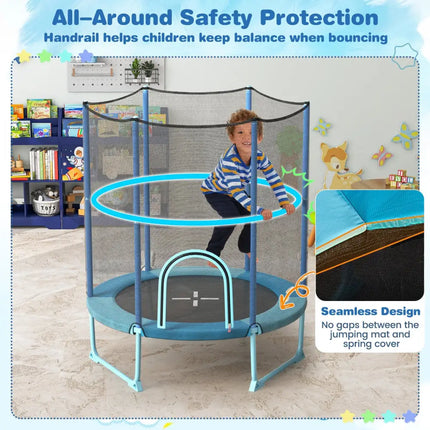 60 Inch Trampoline with Gymnastic Bar and Rings for Kids-Blue - Blue - Trampolines
