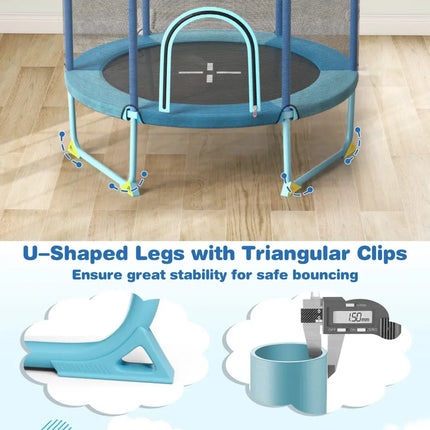 60 Inch Trampoline with Gymnastic Bar and Rings for Kids-Blue - Blue - Trampolines