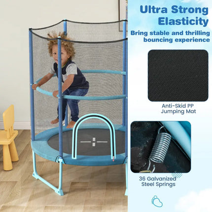 60 Inch Trampoline with Gymnastic Bar and Rings for Kids-Blue - Blue - Trampolines