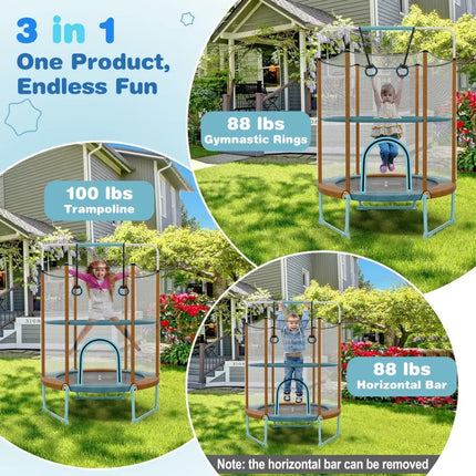 60 Inch Trampoline with Gymnastic Bar and Rings for Kids-Orange - Orange - Trampolines