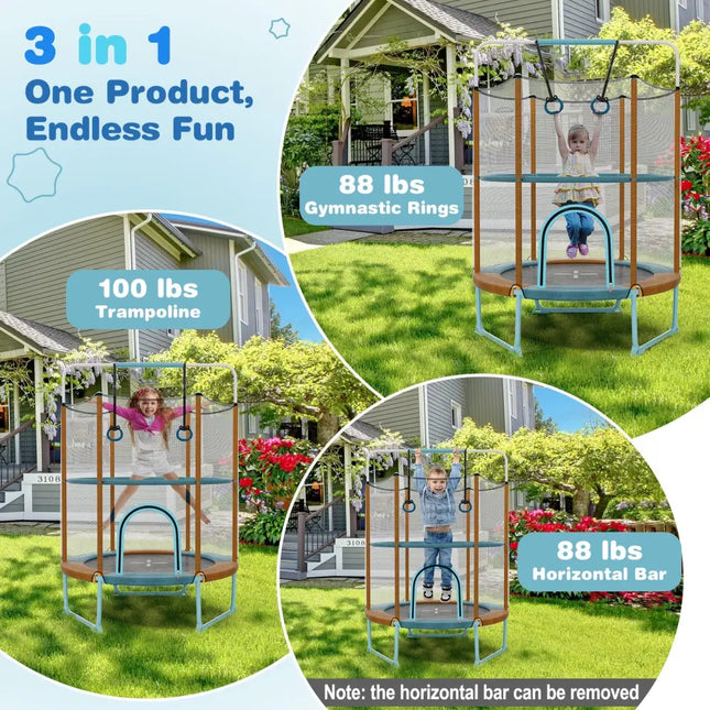 60 Inch Trampoline with Gymnastic Bar and Rings for Kids-Orange - Orange - Trampolines