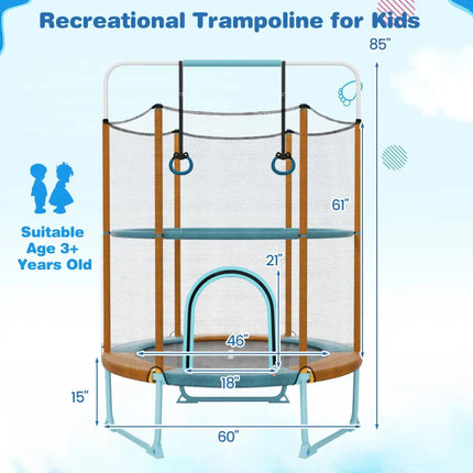 60 Inch Trampoline with Gymnastic Bar and Rings for Kids-Orange - Orange - Trampolines