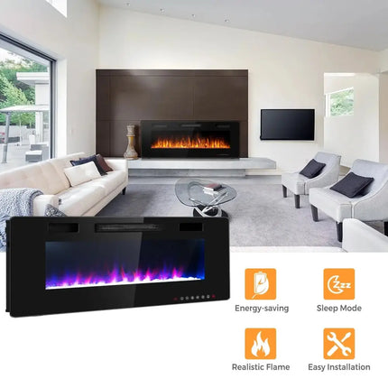 60 Inch Ultra Thin Electric Fireplace with 2 Heat Settings Costway