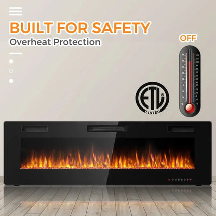 60 Inch Ultra Thin Electric Fireplace with 2 Heat Settings Costway