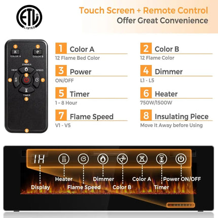 60 Inch Ultra Thin Electric Fireplace with 2 Heat Settings Costway