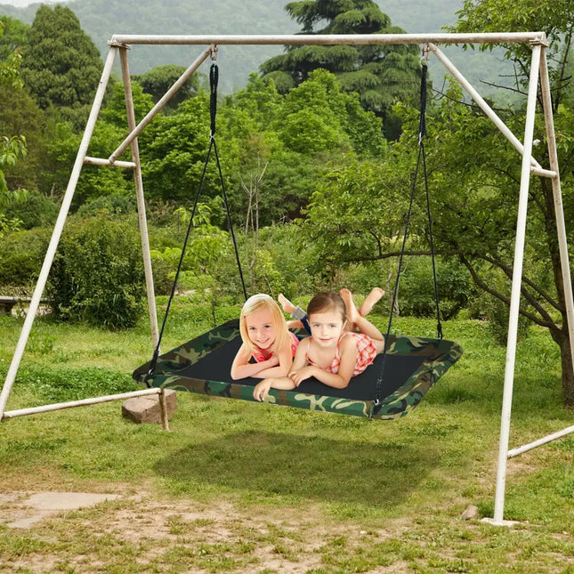 60 Inches Platform Tree Swing Outdoor with 2 Hanging Straps-Camouflage - Camouflage - Swing & Playsets
