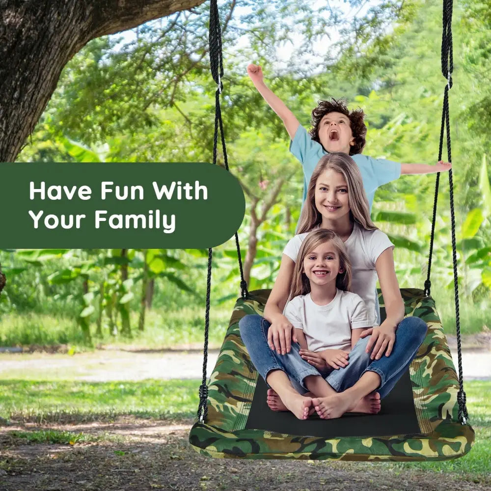 60 Inches Platform Tree Swing Outdoor with 2 Hanging Straps-Camouflage - Camouflage - Swing & Playsets