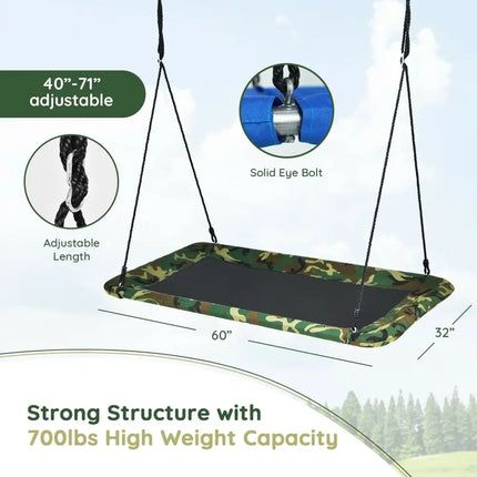 60 Inches Platform Tree Swing Outdoor with 2 Hanging Straps-Camouflage - Camouflage - Swing & Playsets