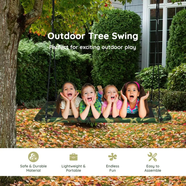 60 Inches Platform Tree Swing Outdoor with 2 Hanging Straps-Camouflage - Camouflage - Swing & Playsets