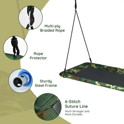60 Inches Platform Tree Swing Outdoor with 2 Hanging Straps-Camouflage - Camouflage - Swing & Playsets