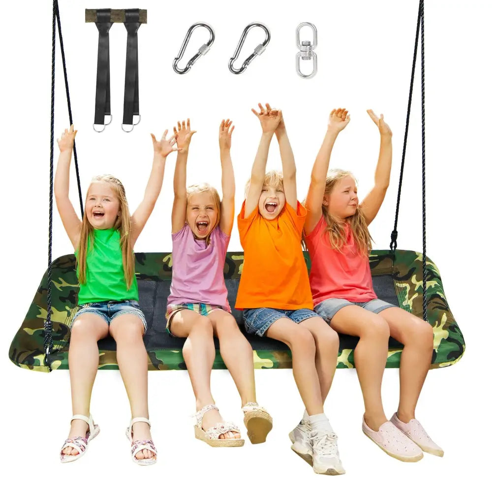 60 Inches Platform Tree Swing Outdoor with 2 Hanging Straps-Camouflage - Camouflage - Swing & Playsets