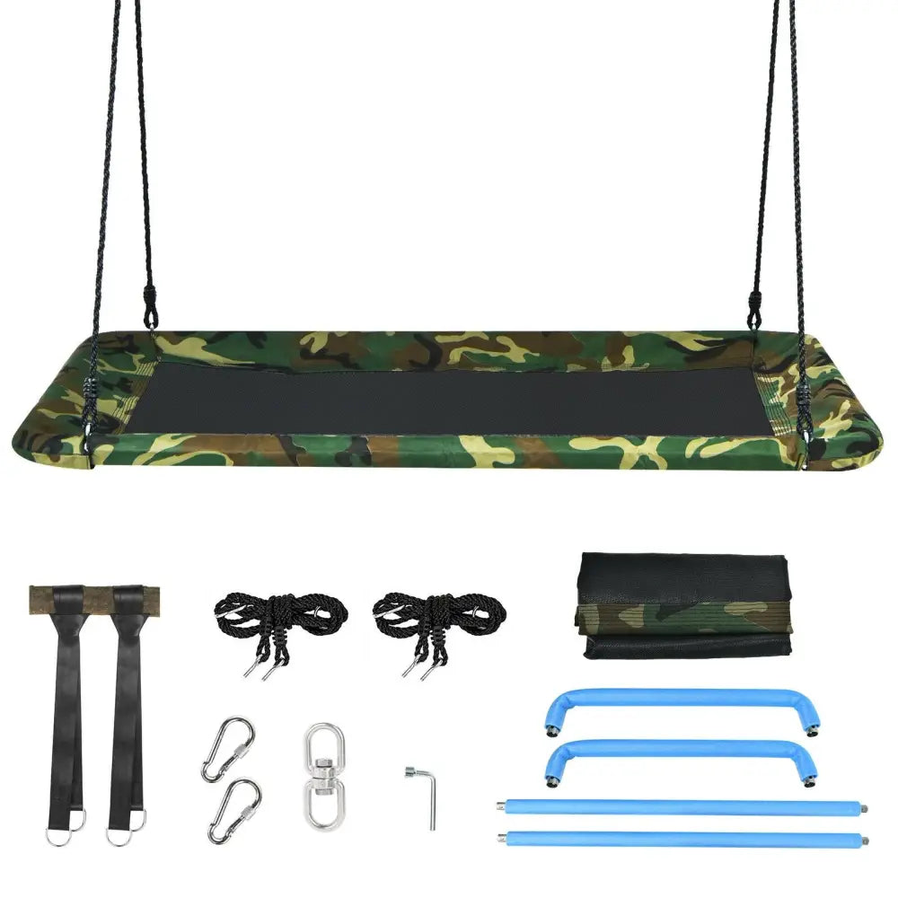 60 Inches Platform Tree Swing Outdoor with 2 Hanging Straps-Camouflage - Camouflage - Swing & Playsets