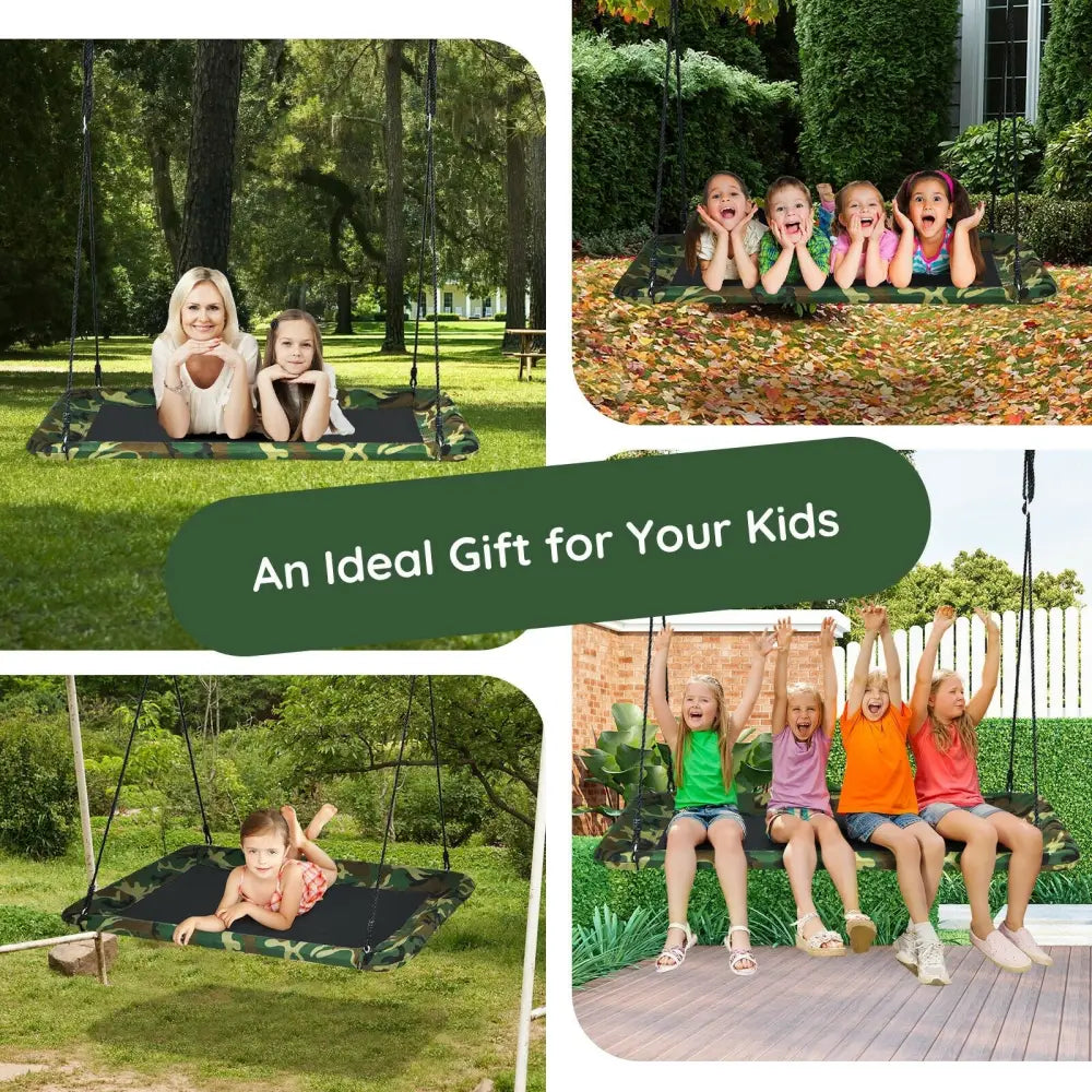 60 Inches Platform Tree Swing Outdoor with 2 Hanging Straps-Camouflage - Camouflage - Swing & Playsets