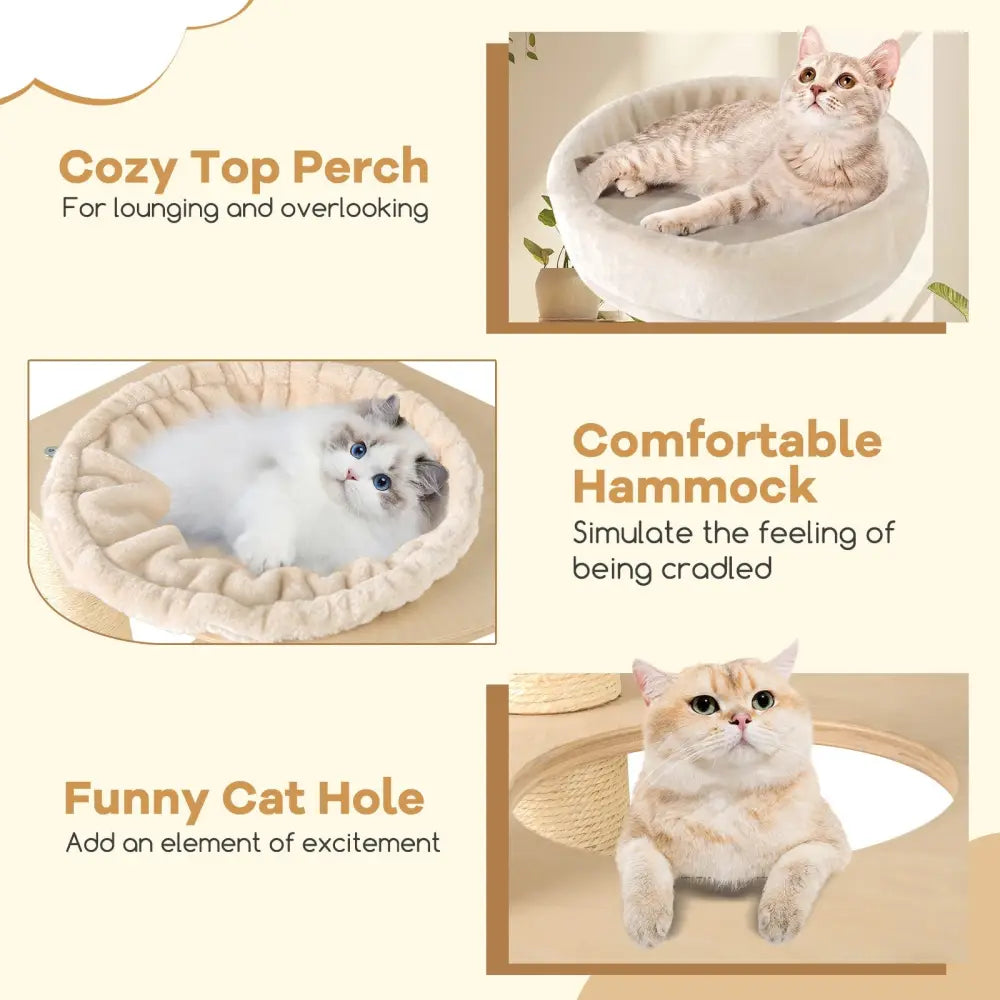 60 Inches Tall Cat Tree with 2-Story Condo and Sisal Scratching Posts-Natural - Natural - Cat Trees Condos & Scratchers