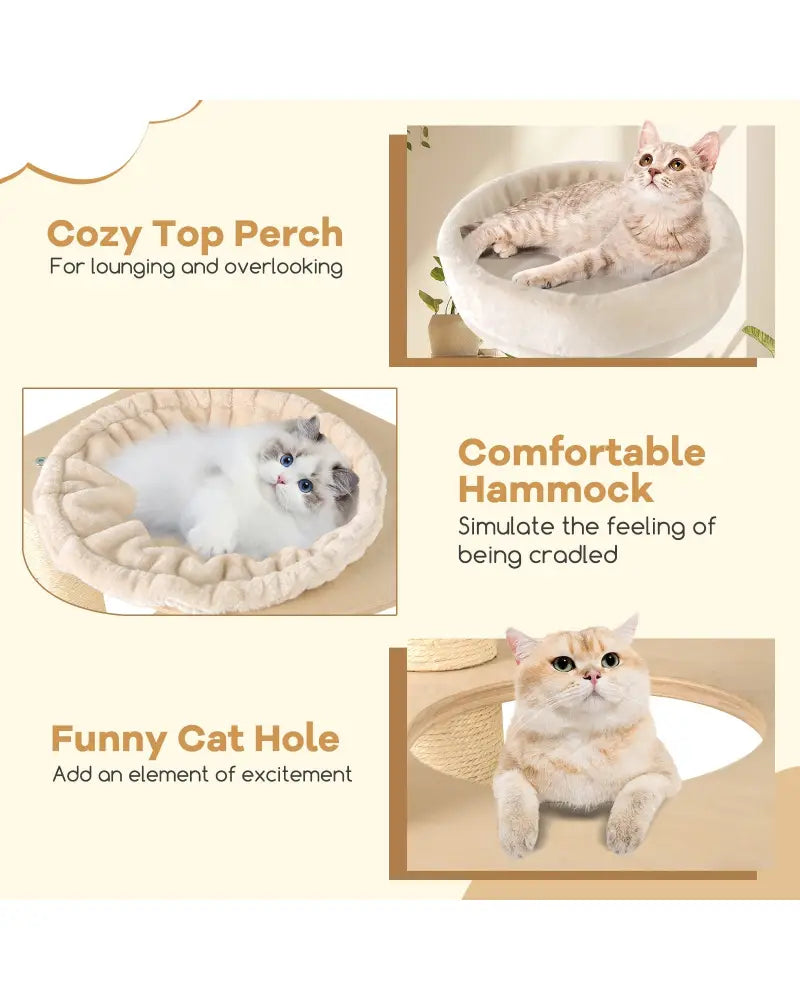 60 Inches Tall Cat Tree with 2-Story Condo and Sisal Scratching Posts-Natural - Natural - Cat Trees Condos & Scratchers