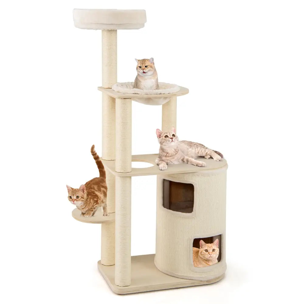 60 Inches Tall Cat Tree with 2-Story Condo and Sisal Scratching Posts-Natural - Natural - Cat Trees Condos & Scratchers