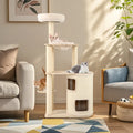 60 Inches Tall Cat Tree with 2-Story Condo and Sisal Scratching Posts-Natural - Natural - Cat Trees Condos & Scratchers