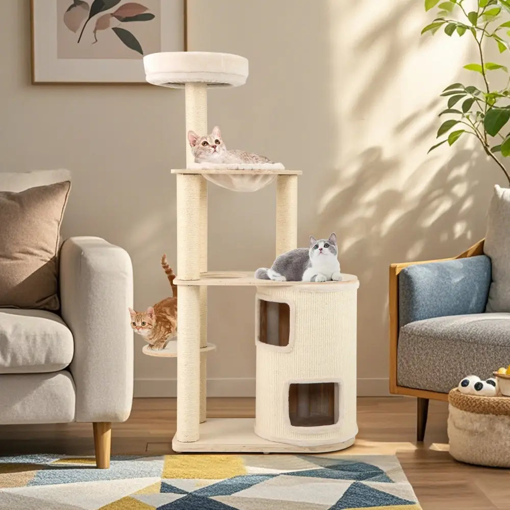 60 Inches Tall Cat Tree with 2-Story Condo and Sisal Scratching Posts-Natural - Natural - Cat Trees Condos & Scratchers