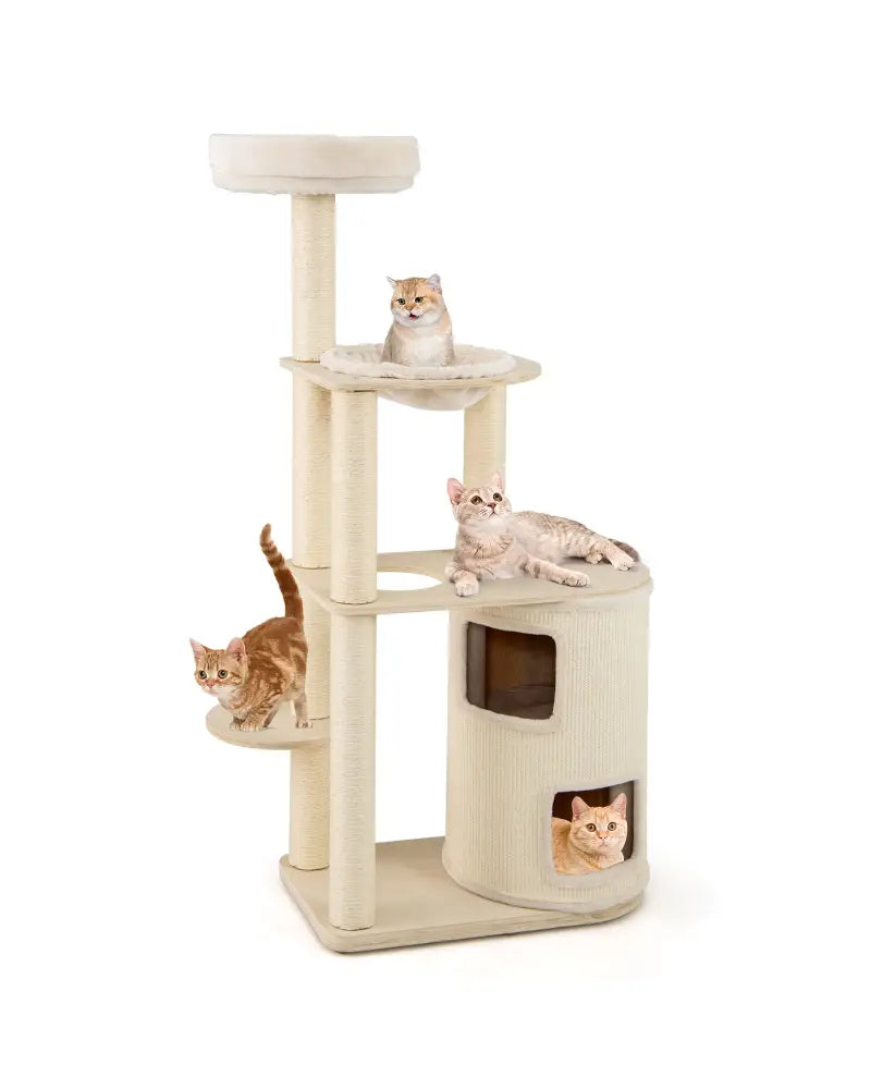 60 Inches Tall Cat Tree with 2-Story Condo and Sisal Scratching Posts-Natural - Natural - Cat Trees Condos & Scratchers