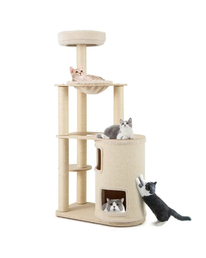 60 Inches Tall Cat Tree with 2-Story Condo and Sisal Scratching Posts-Natural - Natural - Cat Trees Condos & Scratchers