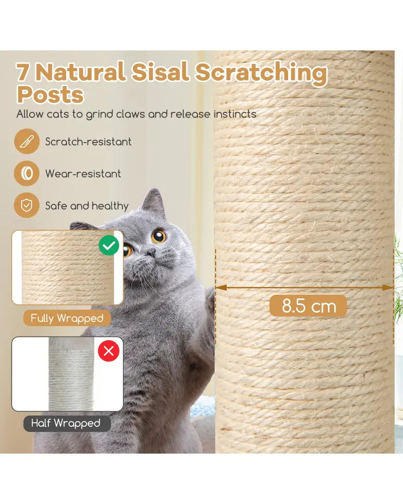 60 Inches Tall Cat Tree with 2-Story Condo and Sisal Scratching Posts-Natural - Natural - Cat Trees Condos & Scratchers