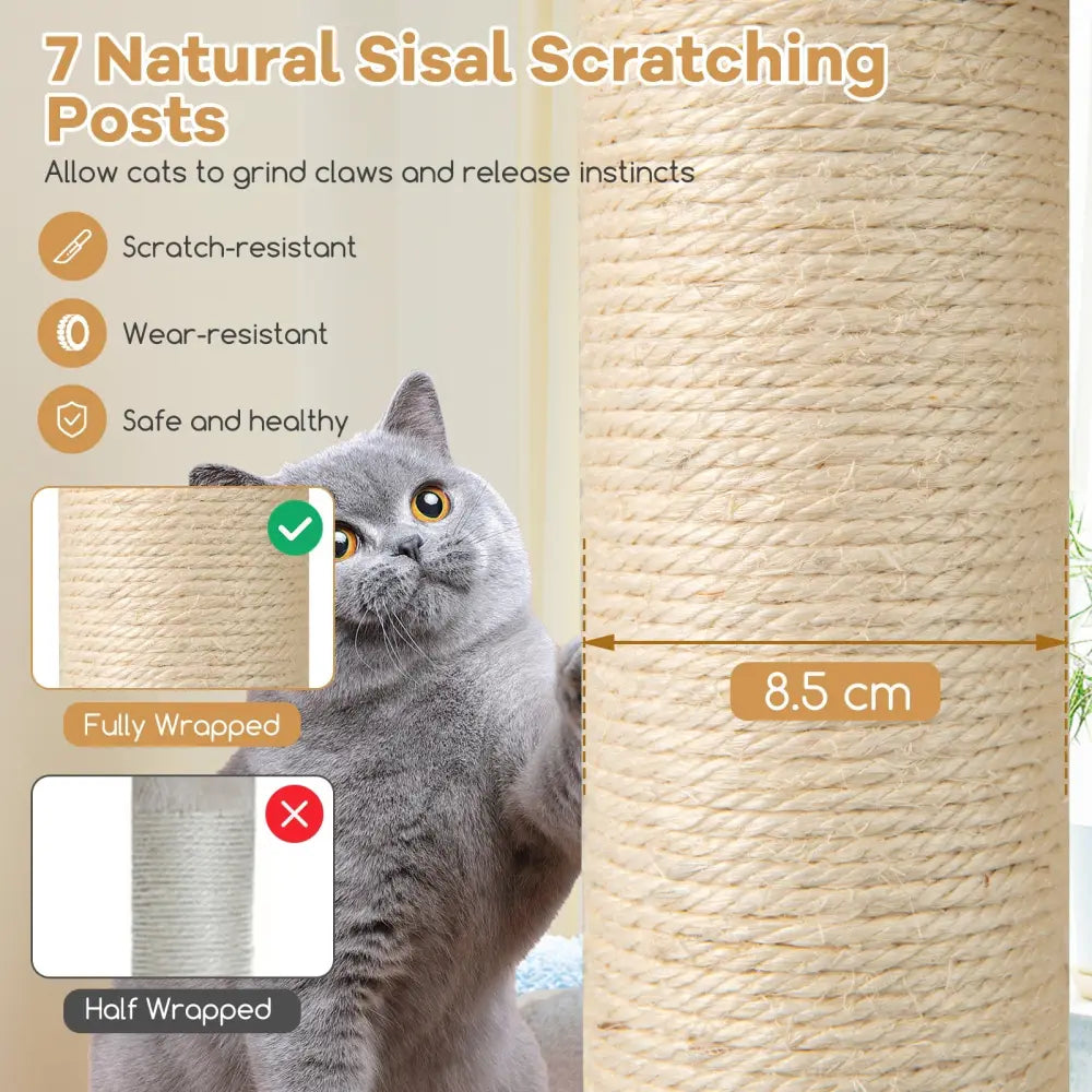 60 Inches Tall Cat Tree with 2-Story Condo and Sisal Scratching Posts-Natural - Natural - Cat Trees Condos & Scratchers