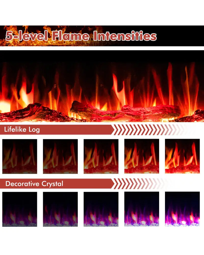 60 Inches Ultra-thin Electric Fireplace with Remote Control and Timer Function - Black - Fireplaces